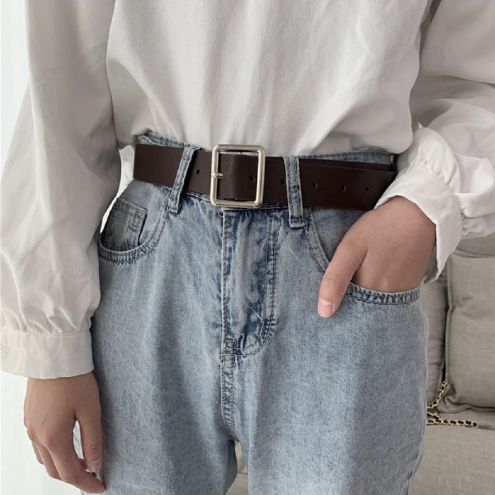 Belt For Women Square Buckle Pin Buckle Jeans Black Belt Chic Brand Ladies