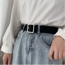 Belt For Women Square Buckle Pin Buckle Jeans Black Belt Chic Brand Ladies