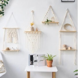 Hanging Shelf Boho Home Decor Shelves On Wall Wood Decoration for Bedroom Living Room Nursery 