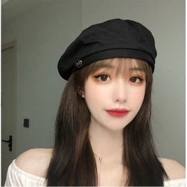 Hats Vintage French Plaid Top Military Cap Painter Hat Spring Street Girls 